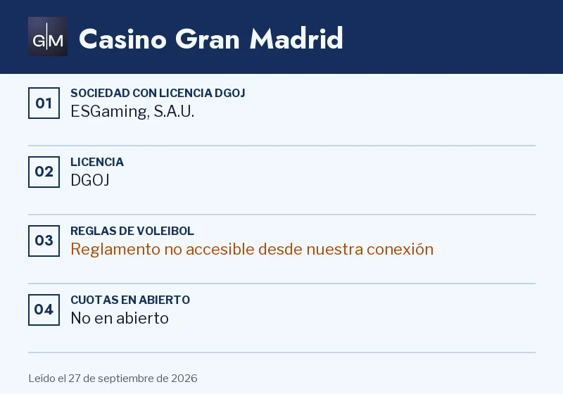 Acta de Casino Gran Madrid: set de oro, partido parado y set concreto
