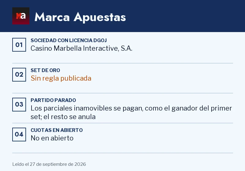 Acta de Marca Apuestas: set de oro, partido parado y set concreto